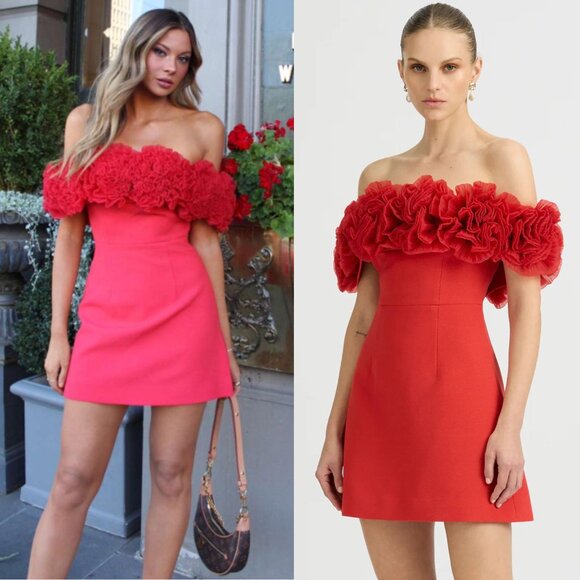 Sonya Moda Nahla Mini Dress Sorrento‎ Red Off the Shoulder Rosette Size XL NWT